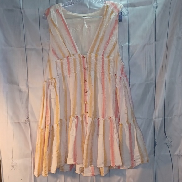 Free People Dresses & Skirts - Free People Do it Again Pink & Orange Stripe mini boho hippie dress